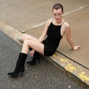 Zara black suede heeled mid calf boots, NWT, 7.5